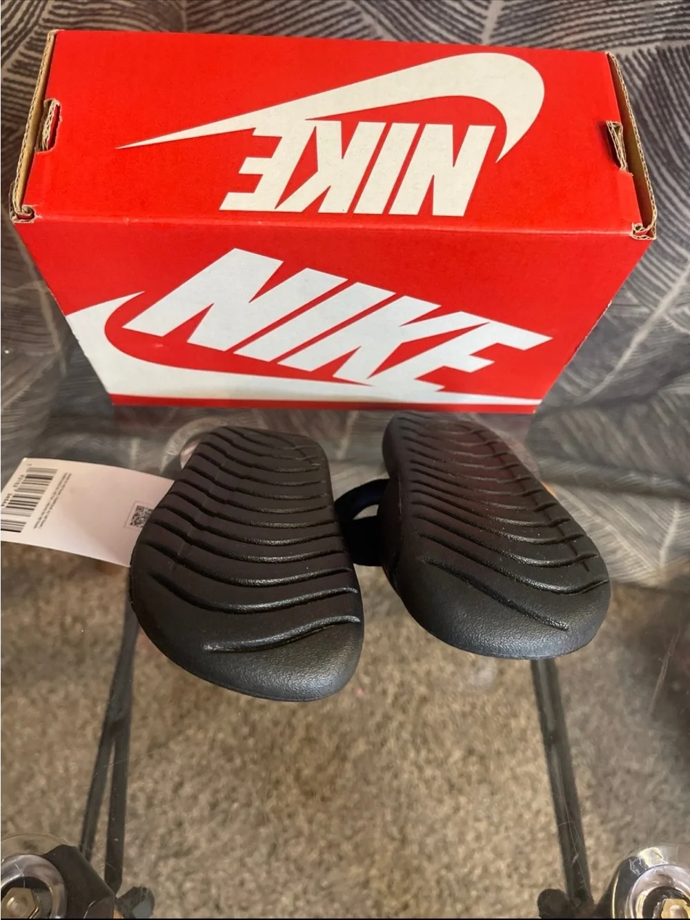 Nike Kids Black Slide Sandals with White Swoosh